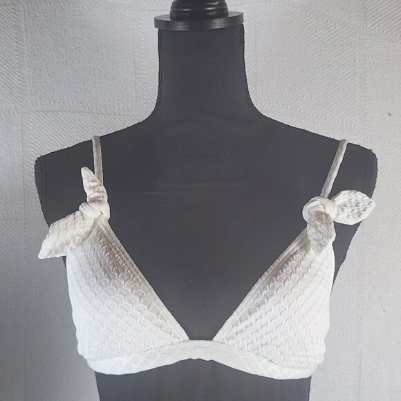 Xhilaration White Adj Strap w/Tie Detail Nylon Span Lined Poly Bikini Top Size M - Picture 1 of 16